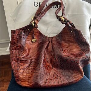 Brahmin Rich Brown Crocodile Embossed Shoulder Bag